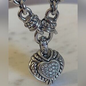 Judith Ripka Sterling Silver Leather Heart Charm Pendant Necklace - Silver 925